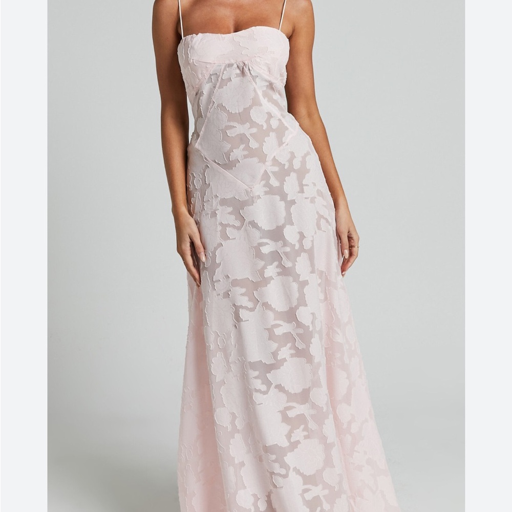 Elegant Sheer Pink Floral Dress